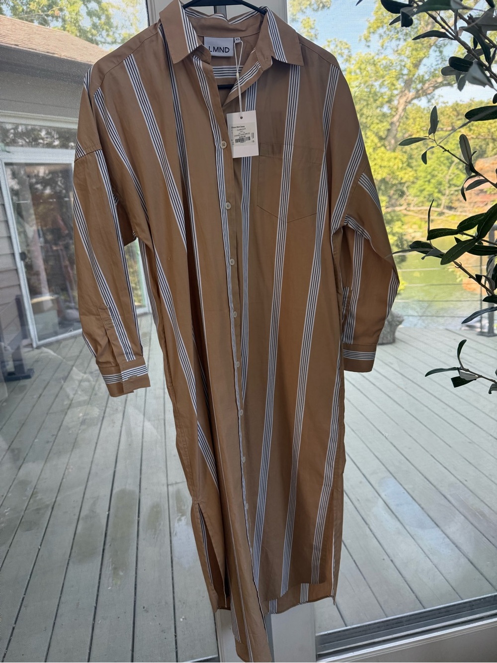 Brown Striped shirt dress, size xs, new with tags, 100% cotton